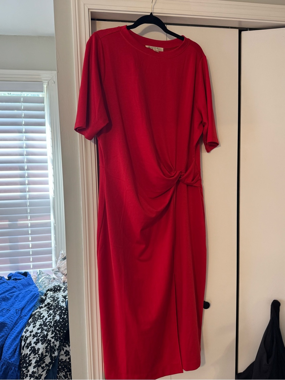 TWRHLL by Christie Brinkley Women's Red Twist-Knot Midi Dress